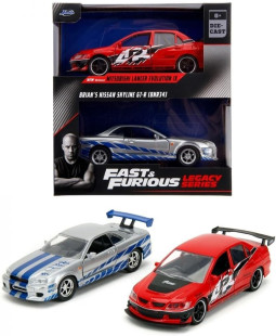 Rychle a zběsile Twin Pack 2006 Mitsubishi Lancer Evo IX, Brianův 2002 Nissan Skyline GTR R34, 1:32