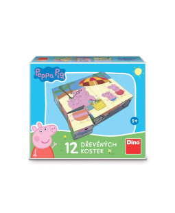 Dino Dřevěné licenční kostky Peppa Pig, 12 kostek