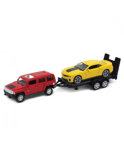 Welly Trailer set Hummer H3, Camaro ZL1, 1:34